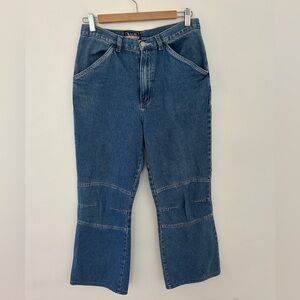 Vintage 90s B.U.M. Equipment Bootcut Jeans Size 6 Blue Denim Utility Knee‎ Patch